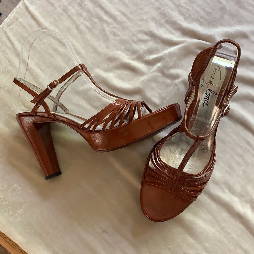 Free Lance Paris Patent Leather Strappy Platform Heel Sandals 37.5